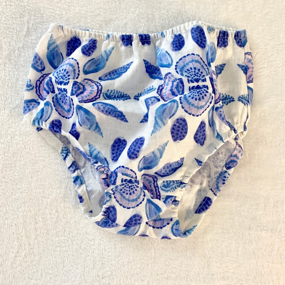 Hill House Home Seashell Bloomers Diaper Cover Kids Sz 6-12M Blue‎ Linen Coastal